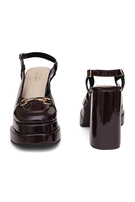 Buy_Sole House_Brown Buckles Noir Leather Block Heels _Online_at_Aza_Fashions