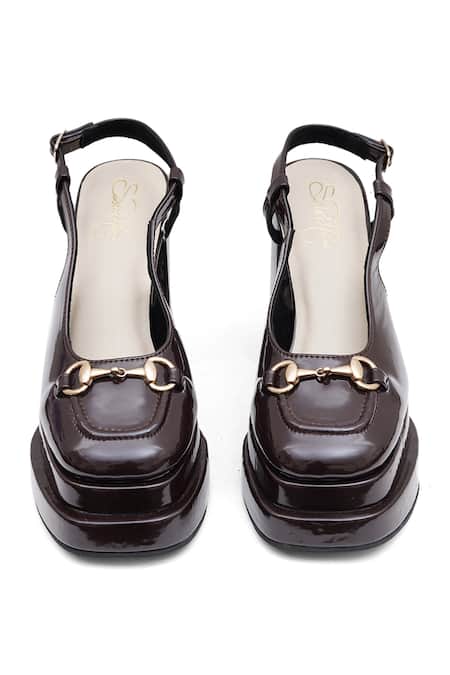 Buy_Sole House_Brown Buckles Noir Leather Block Heels 