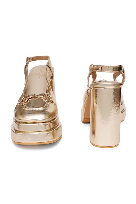 Buy_Sole House_Gold Buckles Noir Leather Heels _Online_at_Aza_Fashions