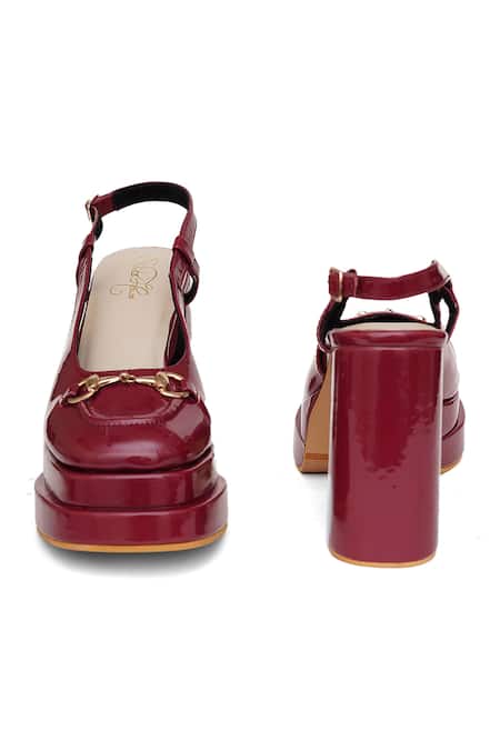 Buy_Sole House_Burgundy Buckles Noir Leather Heels _Online_at_Aza_Fashions