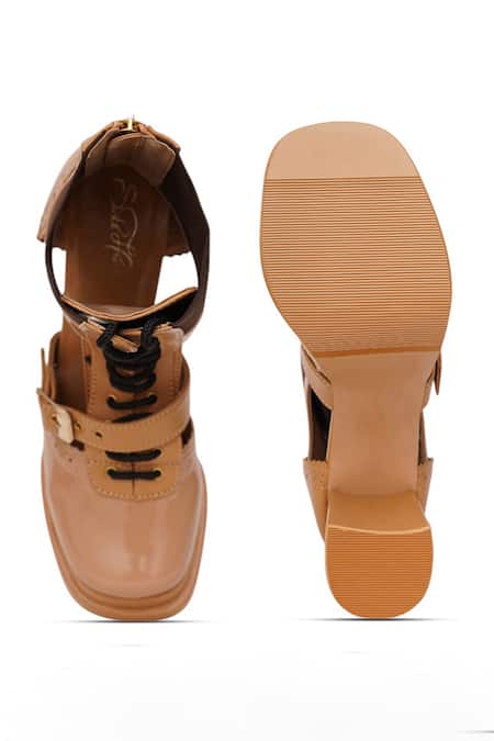 Sole House_Beige Tan Lace Up Block Boots _Online_at_Aza_Fashions