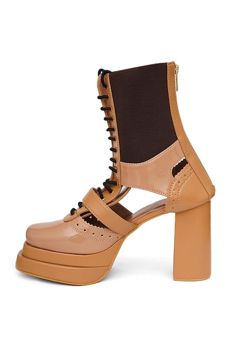 Buy_Sole House_Beige Tan Lace Up Block Boots _Online_at_Aza_Fashions
