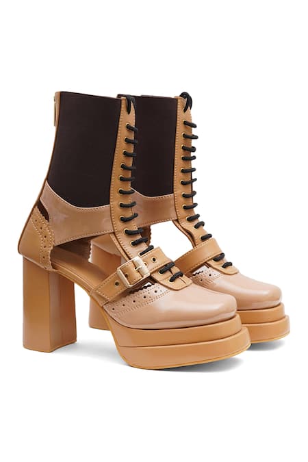 Shop_Sole House_Beige Tan Lace Up Block Boots _Online_at_Aza_Fashions