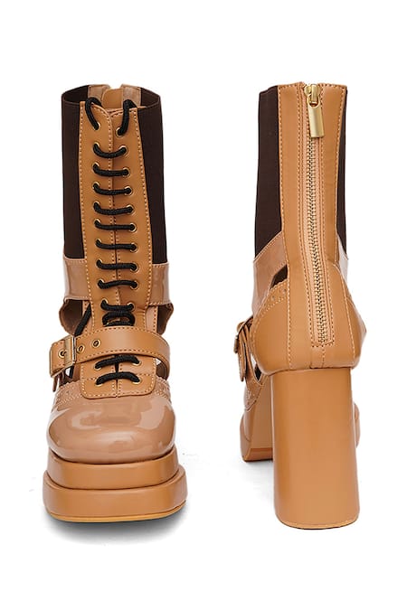 Sole House_Beige Tan Lace Up Block Boots _at_Aza_Fashions