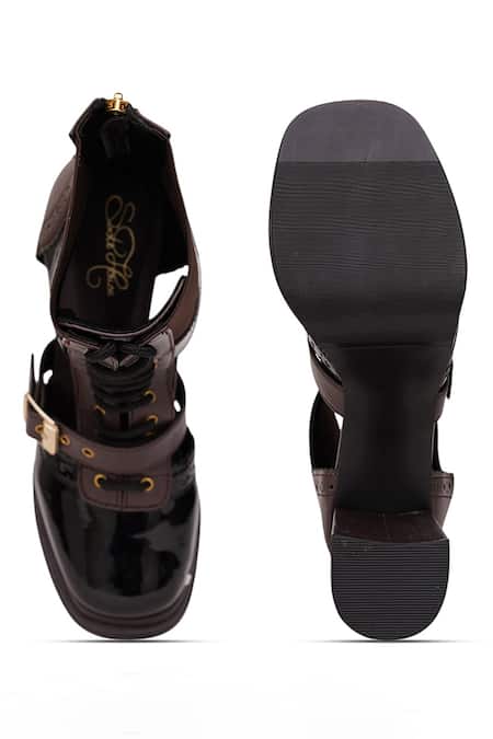 Sole House_Black Buckles Midnight Dual Tone Boots _Online_at_Aza_Fashions