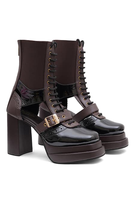Shop_Sole House_Black Buckles Midnight Dual Tone Boots _Online_at_Aza_Fashions