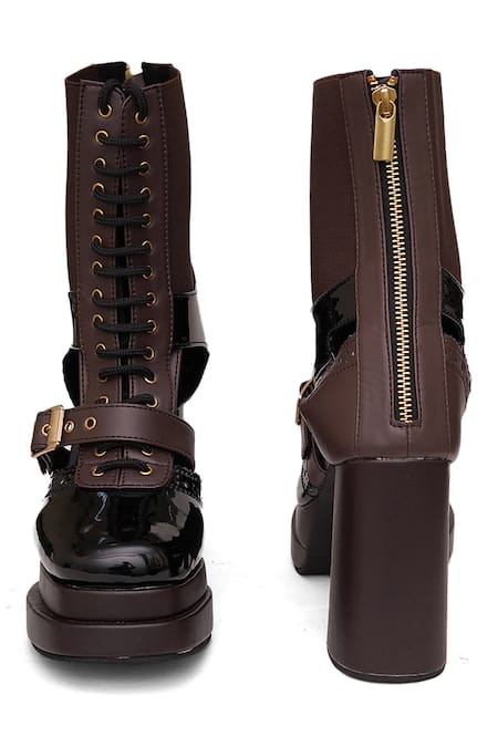 Sole House_Black Buckles Midnight Dual Tone Boots _at_Aza_Fashions