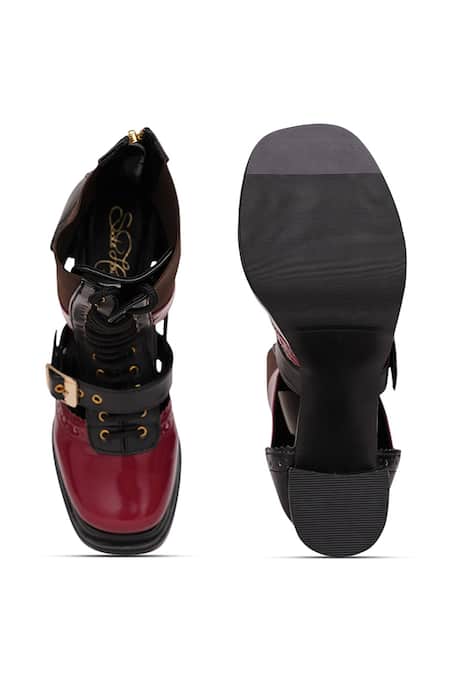 Sole House_Red Buckles Crimson Edge Boots _Online_at_Aza_Fashions