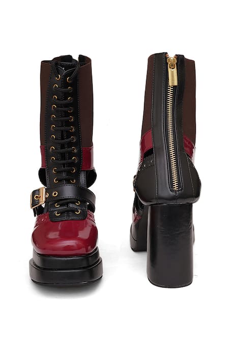 Shop_Sole House_Red Buckles Crimson Edge Boots _Online_at_Aza_Fashions