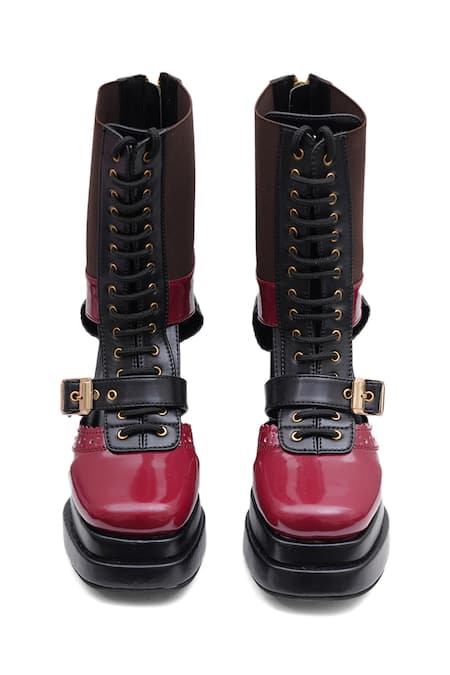 Sole House_Red Buckles Crimson Edge Boots _at_Aza_Fashions