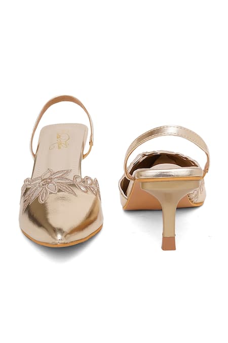 Shop_Sole House_Gold Cut Work, Embroidery Laura Floral Pencil Heels _Online_at_Aza_Fashions