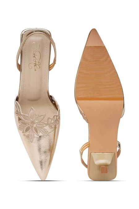 Sole House_Gold Cut Work, Embroidery Laura Floral Pencil Heels _at_Aza_Fashions