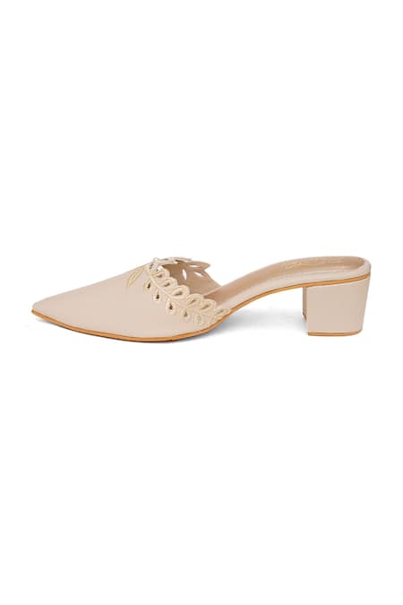 Sole House_Cream Embroidery, Pearls Laura Leather Block Heels _Online_at_Aza_Fashions