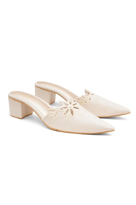 Buy_Sole House_Cream Embroidery, Pearls Laura Leather Block Heels _Online_at_Aza_Fashions