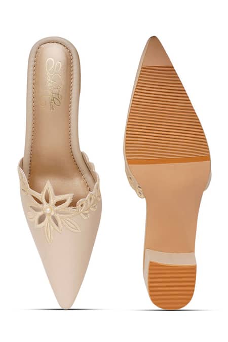 Buy_Sole House_Cream Embroidery, Pearls Laura Leather Block Heels 