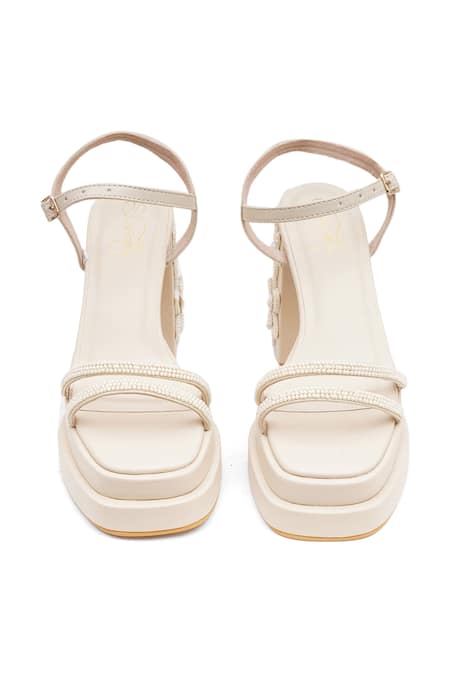 Shop_Sole House_Cream Pearls, Embroidery Daisy Block Heels _Online_at_Aza_Fashions