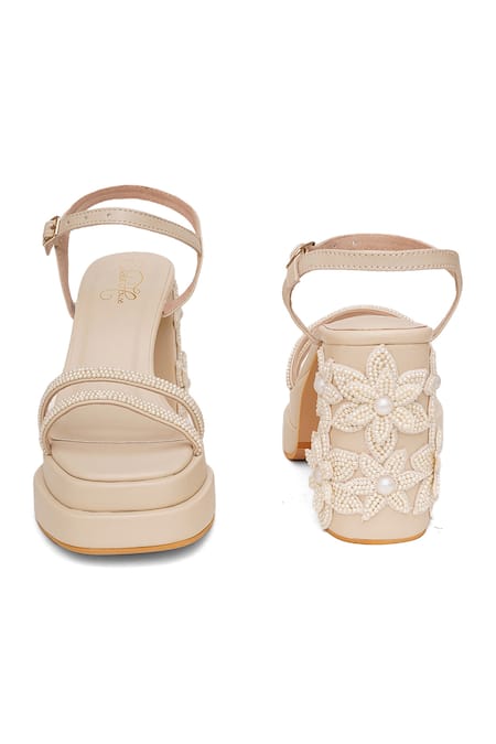 Sole House_Cream Pearls, Embroidery Daisy Block Heels _at_Aza_Fashions