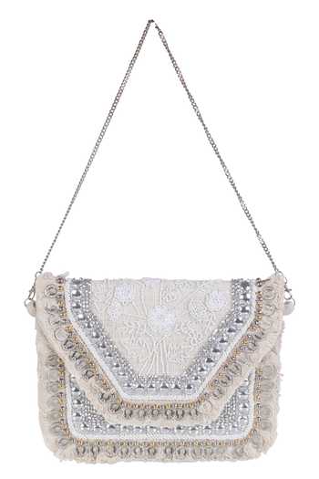 Nazaakat By Samara Singh Embellished Boho Bag with Detachable Sling 