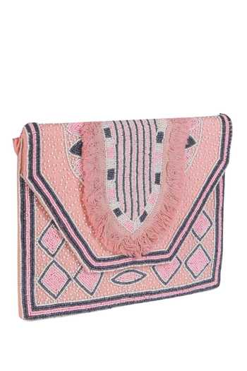 Nazaakat By Samara Singh_Pink Beads, Fringe Geometric Beaded Boho Bag With Sling _Online_at_Aza_Fashions