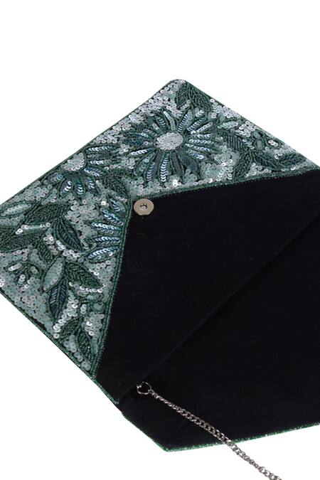 Buy_Nazaakat By Samara Singh_Green Sequins, Beads, Stones Floral And Embroidered Boho Bag _Online_at_Aza_Fashions