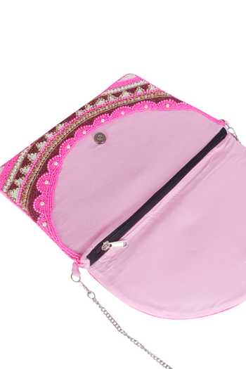 Buy_Nazaakat By Samara Singh_Pink Beads Embellished Mandala Pattern Boho Bag _Online_at_Aza_Fashions