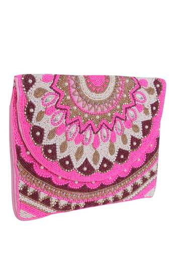 Shop_Nazaakat By Samara Singh_Pink Beads Embellished Mandala Pattern Boho Bag _Online_at_Aza_Fashions