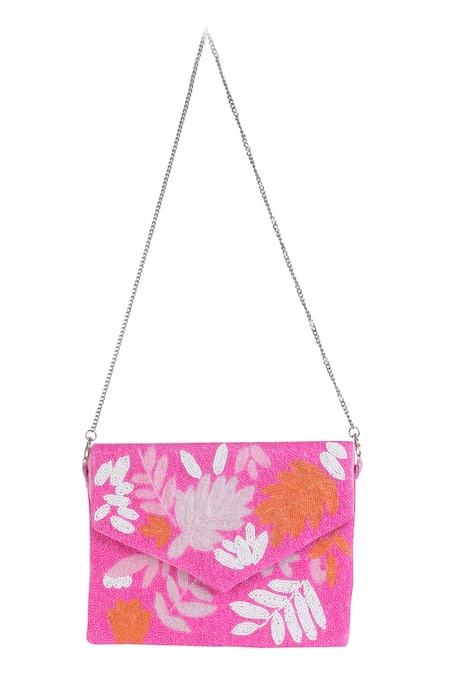 Nazaakat By Samara Singh Floral Beaded Envelope Bag with Detachable Sling 