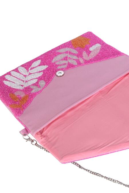 Buy_Nazaakat By Samara Singh_Pink Beads Floral Envelope Bag With Detachable Sling _Online_at_Aza_Fashions