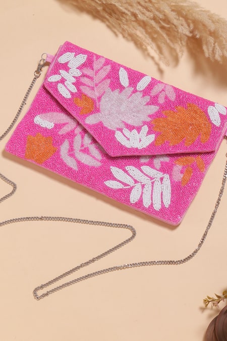 Nazaakat By Samara Singh Floral Beaded Envelope Bag with Detachable Sling 