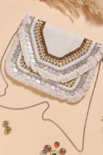Nazaakat By Samara Singh Coin & Fringe Embellished Boho Bag 