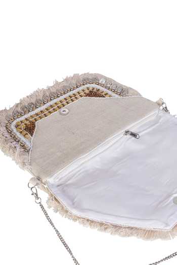 Nazaakat By Samara Singh_Cream Beads, Sequins, Fringe Coin And Embellished Boho Bag _Online_at_Aza_Fashions