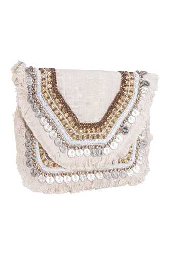 Shop_Nazaakat By Samara Singh_Cream Beads, Sequins, Fringe Coin And Embellished Boho Bag _Online_at_Aza_Fashions