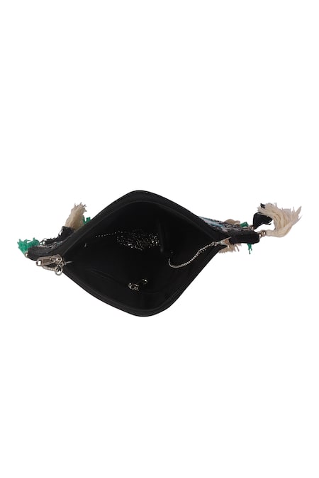 Nazaakat By Samara Singh_Black Beads, Tassels, Stones Evil Eye Beaded Embroidered Sling Bag _Online_at_Aza_Fashions