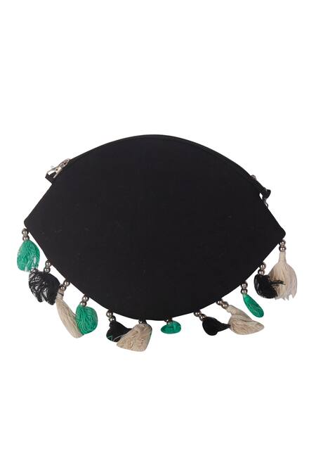 Buy_Nazaakat By Samara Singh_Black Beads, Tassels, Stones Evil Eye Beaded Embroidered Sling Bag _Online_at_Aza_Fashions