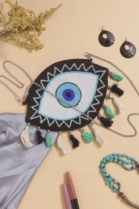 Nazaakat By Samara Singh Evil Eye Beaded Embroidered Sling Bag 