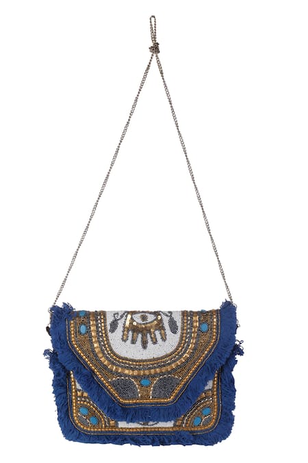 Nazaakat By Samara Singh Elephant Motif Beaded Fringe Boho Bag 