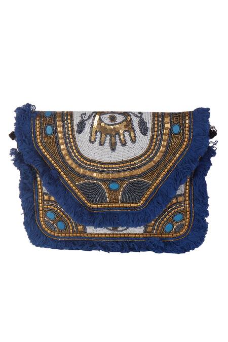 Shop_Nazaakat By Samara Singh_Multi Color Beads, Sequins, Fringe Elephant Motif Beaded Boho Bag _Online_at_Aza_Fashions