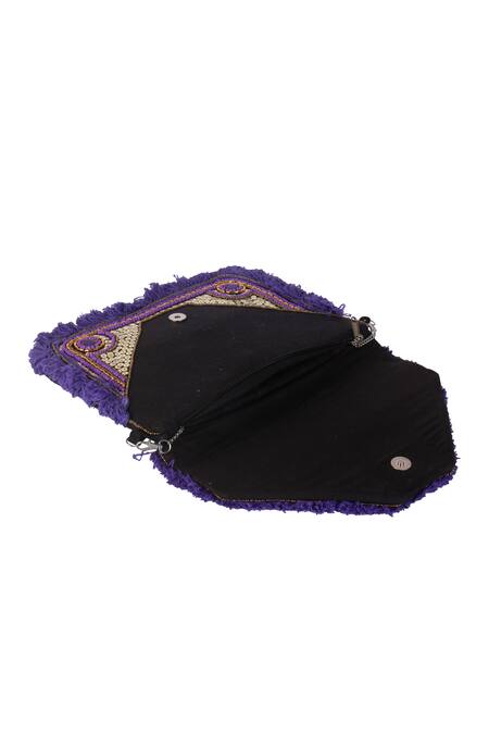 Nazaakat By Samara Singh_Purple Beads, Sequins, Studs, Fringe Embellished Geometric Boho Bag _Online_at_Aza_Fashions