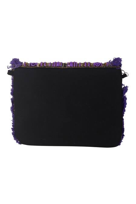 Buy_Nazaakat By Samara Singh_Purple Beads, Sequins, Studs, Fringe Embellished Geometric Boho Bag _Online_at_Aza_Fashions