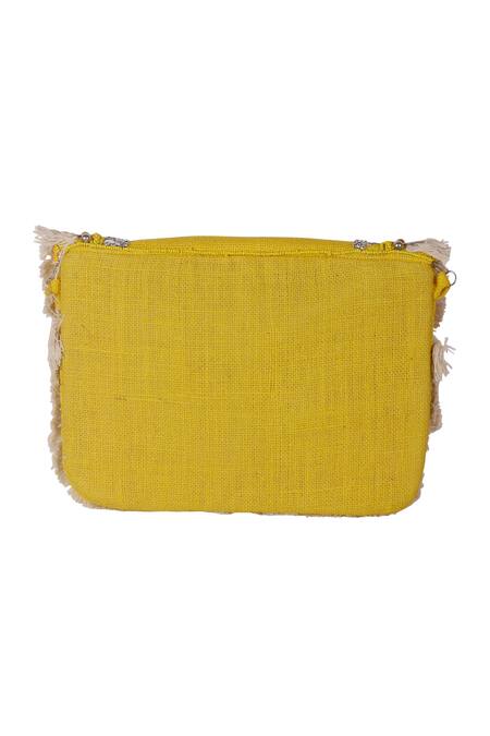 Buy_Nazaakat By Samara Singh_Yellow Fringe, Beads, Sequins And Coin Embellished Boho Bag _Online_at_Aza_Fashions