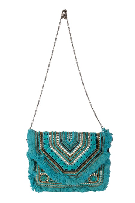 Nazaakat By Samara Singh Embellished Geometric Fringe Boho Bag 