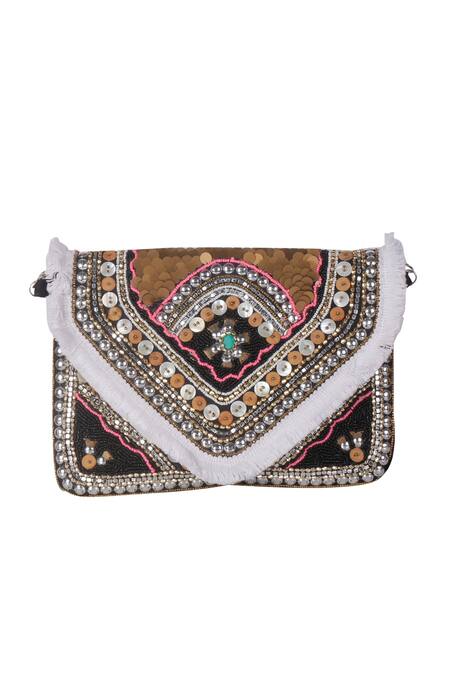 Shop_Nazaakat By Samara Singh_Multi Color Sequins, Beads, Stones, Pearls, Fringe Embellished And Boho Bag _Online_at_Aza_Fashions