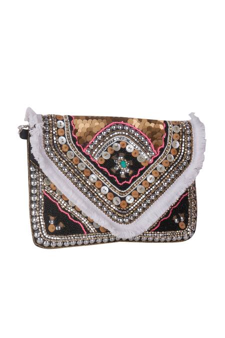 Nazaakat By Samara Singh_Multi Color Sequins, Beads, Stones, Pearls, Fringe Embellished And Boho Bag _at_Aza_Fashions
