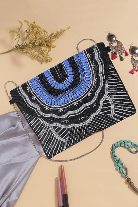Nazaakat By Samara Singh Beaded Geometric Pattern Clutch Bag 