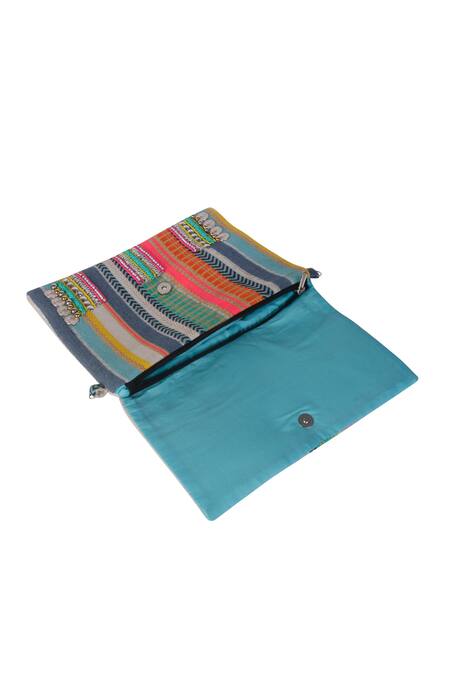 Nazaakat By Samara Singh_Multi Color Beads, Sequins, Stones Boho Striped Coin And Embellished Bag _Online_at_Aza_Fashions