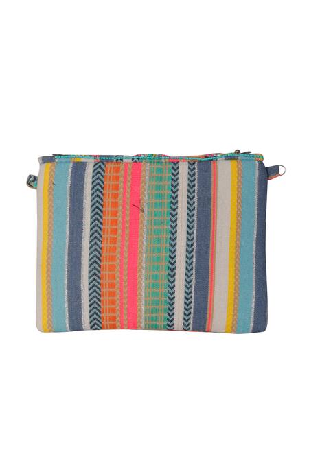 Shop_Nazaakat By Samara Singh_Multi Color Beads, Sequins, Stones Boho Striped Coin And Embellished Bag _Online_at_Aza_Fashions