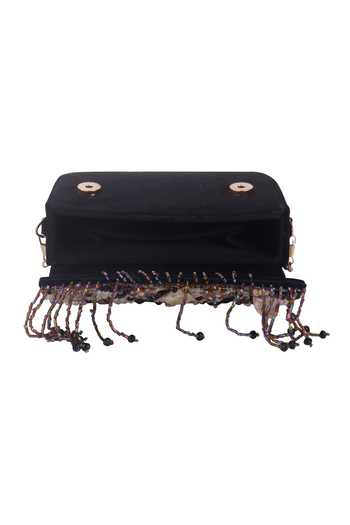 Buy_Nazaakat By Samara Singh_Black Beads, Pearls, Stones, Fringe Beaded And Shell Embellished Flap Bag _Online_at_Aza_Fashions