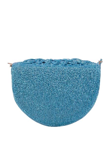 Shop_Nazaakat By Samara Singh_Aqua Beads, Tassels Floral Beaded Flap Bag With Detachable Handle _Online_at_Aza_Fashions