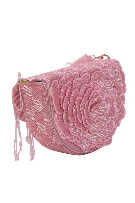 Buy_Nazaakat By Samara Singh_Pink Beads, Tassels Floral Embroidered Flap Bag _Online_at_Aza_Fashions