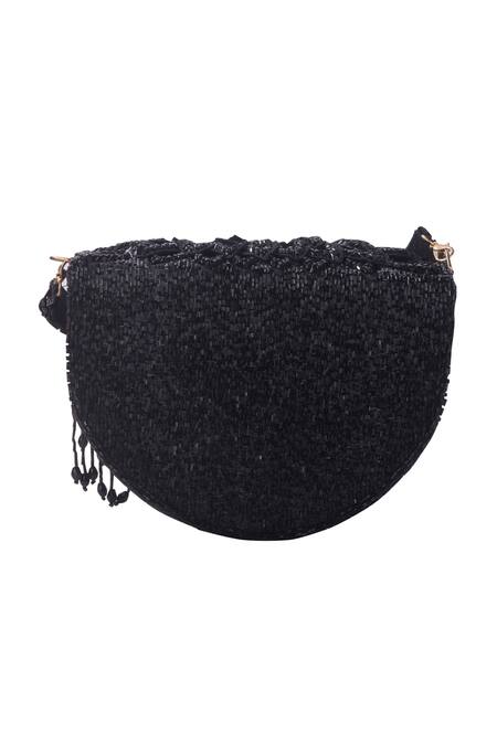 Buy_Nazaakat By Samara Singh_Black Beads, Tassels Embroidered Flap Bag With Detachable Handle _Online_at_Aza_Fashions